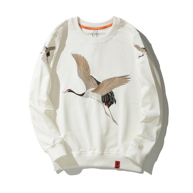 Crane Embroidery Sweatshirt