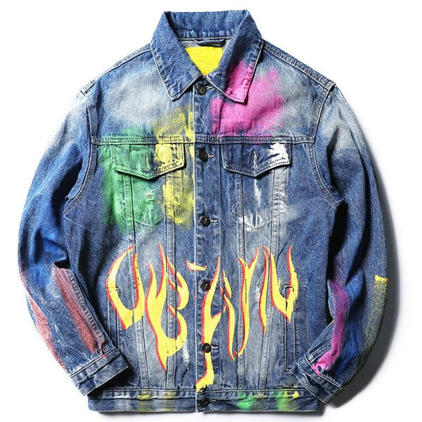 Men Graffiti Print Denim Jacket