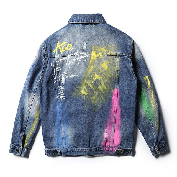 Men Graffiti Print Denim Jacket